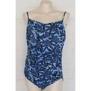 Lands' End 14 Blue Floral Print One Piece Swimsuit
